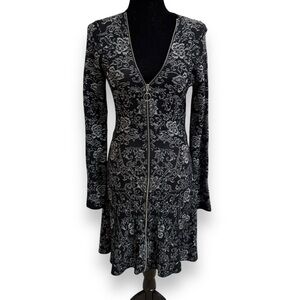 Goth alt black jacquard floral long sleeve midi dress